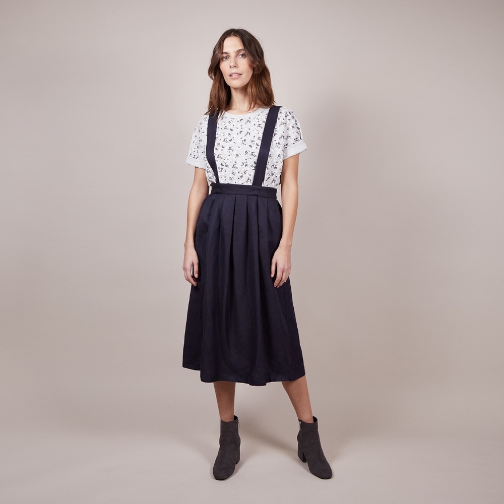 High Waisted Skirt with Suspenders